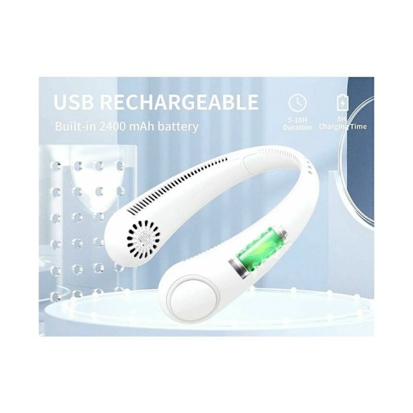 Portabel Halsfläkt, USB-fläkt, Handsfree Bladlös Fläkt, 3 Hastigheter, 360° Justerbar Tyst Fläkt för Kontor, Hem, Resor (Vit)