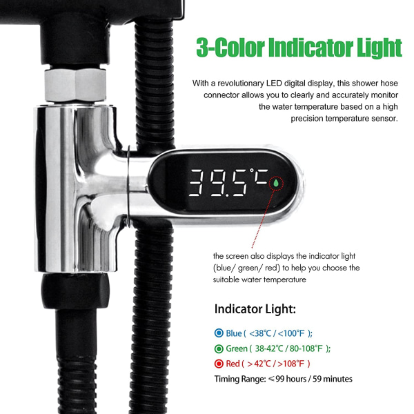 LED-display duschtermometer automatisk elmonitor temperaturmonitor för vård