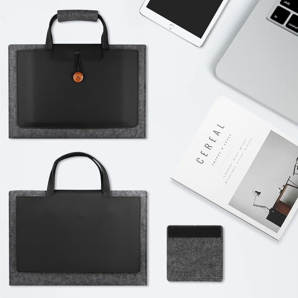 Laptop taske 15 tommer, mørk filt + sort