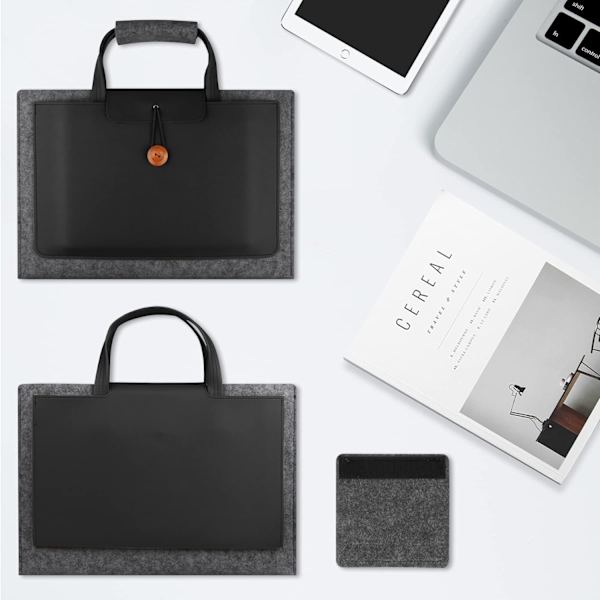 Laptopväska 15 tum, mörk filt + svart