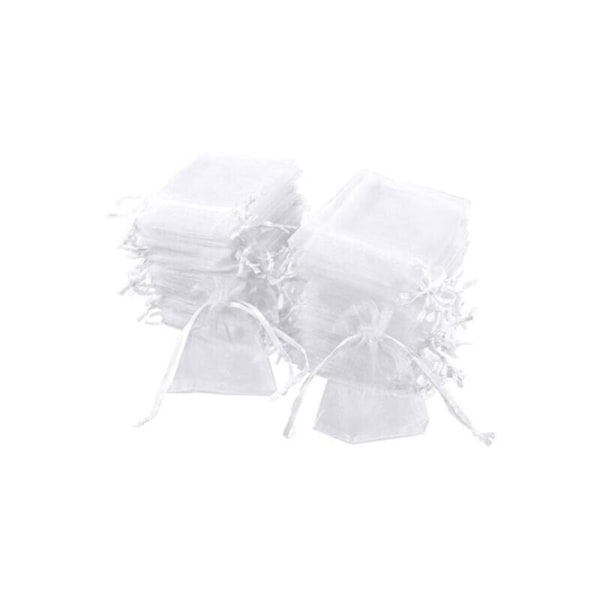 Sæt med 100 poser i hvid organza, 7 x 9 cm, organza gavepose, smykkepose, bryllupsposer, lavendelposer, bryllupsgave
