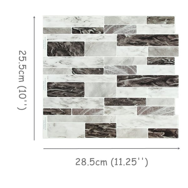 2 stk 25*28cm, selvklebende veggfliser, svart og grå lim