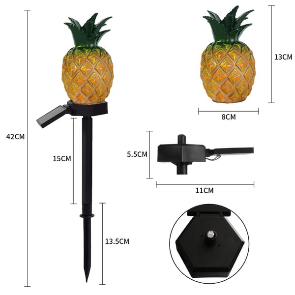 Dekorative solcellelamper for utendørs hage, sett med 2 ananas vanntette landskapslamper, solcellelandskapsbelysning lys for