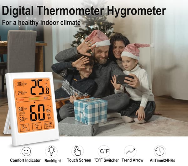 Digitalt rumtermometer og hygrometer Rumtermometer Temperaturmonitor og hygrometer med registrering og klimaindikator