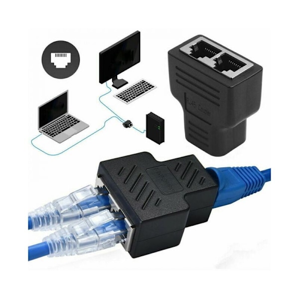 RJ45 Jakaja 1-2 naarasporttia, Internet-laajennusverkkoliitin, tukee Cat5e Cat6e Cat7 Cat5e Cat5e Cat7, musta