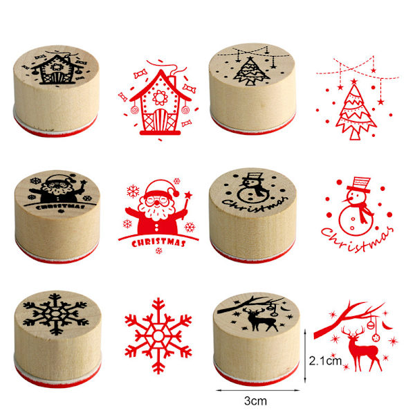 Julefrimerke Julenissen Snøfnugg Hjort God Jul Tretestempel DIY Dekorasjonsstempel 6 stykker per sett