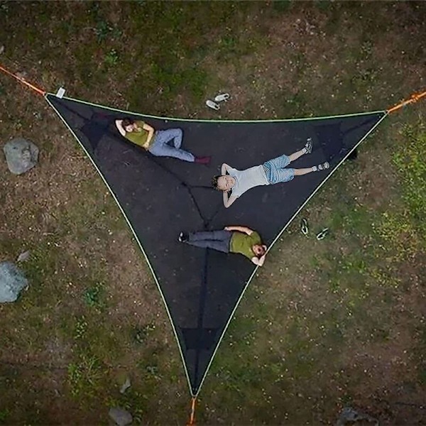 Stor Triangulär Hängmatta för Camping Träd Bärbar Hängmatta Multi Person Design för 3 Personer för Resor Bakgård Utomhus Trädgård Camping