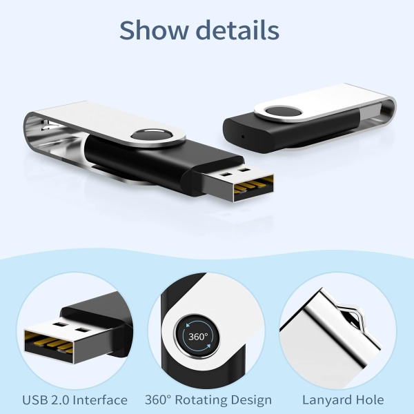 5-delat 8GB USB minne, 5-pack USB 2.0 Stick roterande minne s