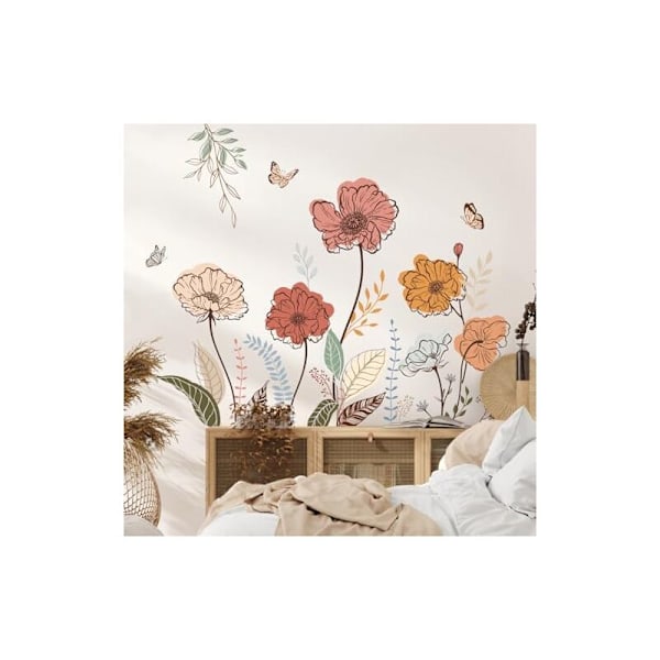 120x40cm Vægstickers Have Fleur Boho Vægmaleri Stickers Blomsterstickers Akvarel Urteplante Til Soveværelse Væg