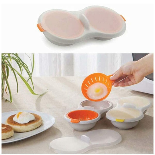 Orange Form Äggkokare Kopp, Avlopp Äggkokare, Dubbel Kopp Äggkokare Äggkokare Köks Gadget