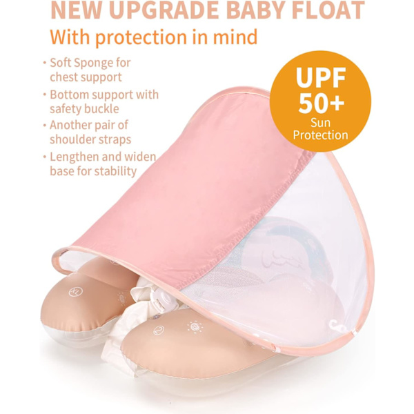 Gratis svømmebaby oppblåsbar baby svømmeflåte med sikker bunnstøtte og sammenleggbar kalesje for tryggere svømming（S)