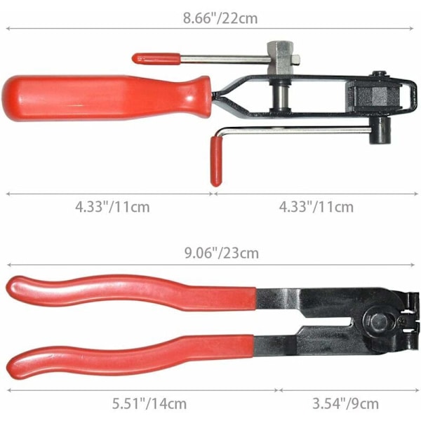 Slangeklemmetang, 2 tanger, Cardan-klemmetang og krympeband-klemmetang