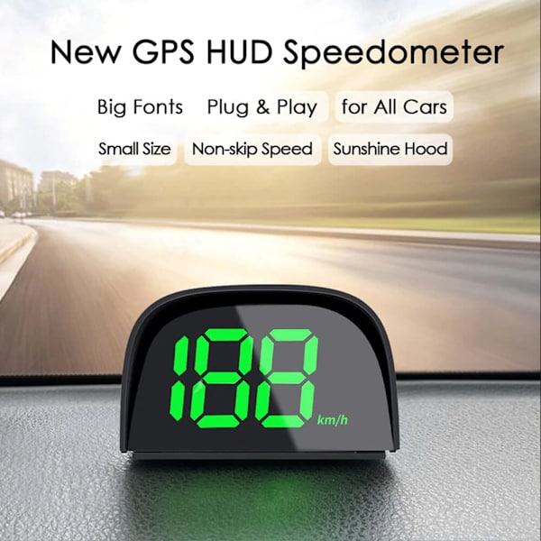 Bilhastighetsmätare, HUD-hastighetsmätare, GPS-hastighetsmätare, LED-digitaldisplay, universell vindrutevisning Mph/Km, överhastighetslarm, grön KM