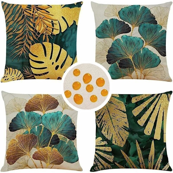 Sæt med 4 firkantede pyntepudebetræk 40 x 40 cm, udendørs pudebetræk, dekorative pudebetræk i linned, dekorative pyntepuder til sofa, couch, hjem