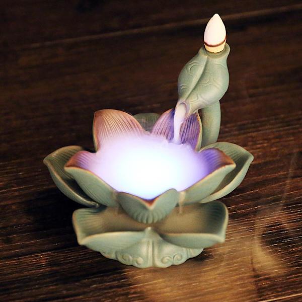 Keramisk Røg Tilbageflow Aromaterapi Ovn Kreativ LED Farverig Lampe Lotus Tilbageflow Sandeltræ Ovn Håndværk Ornamenter