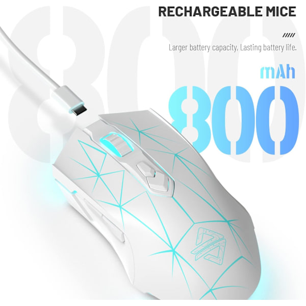 Trådlös spelmus, lätt tri-mode spelmus - 2.4G/BT5.0/USB-kabel, upp till 10K DPI, ergonomisk LED-bakgrundsbelyst spelmus med 8 programmerbara knappar