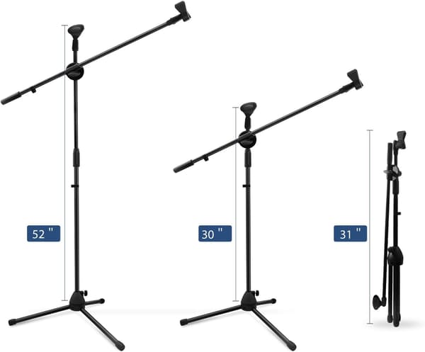 Generisk mikrofonstativ, mikrofonbom med klips, mikrofonstativ, dobbel mikrofonklips mikrofonstativ (1 stk.)