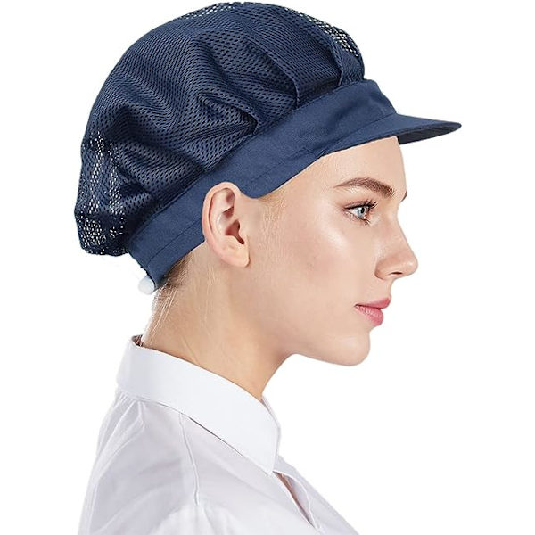 Tummansininen - 3 kappaleen unisex-kokin hatut, joustavat keittiökokin hatut, elintarvikepalvelun hiusverkko