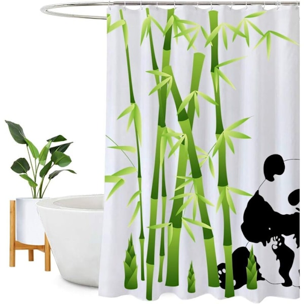 Vanntett, vaskbart, anti-mugg dusjforheng for bad - med 12 kroker, polyester, Panda, 180X180cm