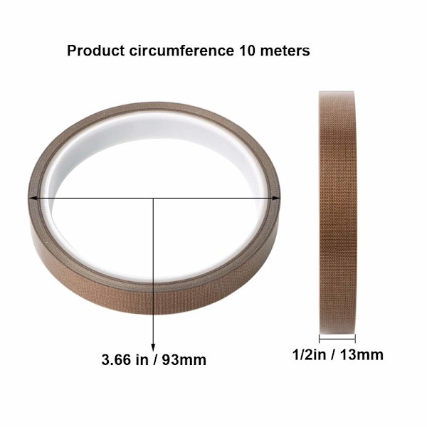 2 kappaletta korkean lämpötilan teippiä, PTFE-teippiä, teflonteippiä, PTFE-pinnoitettua lasikangasliimateippiä, 13 mm * 10 m