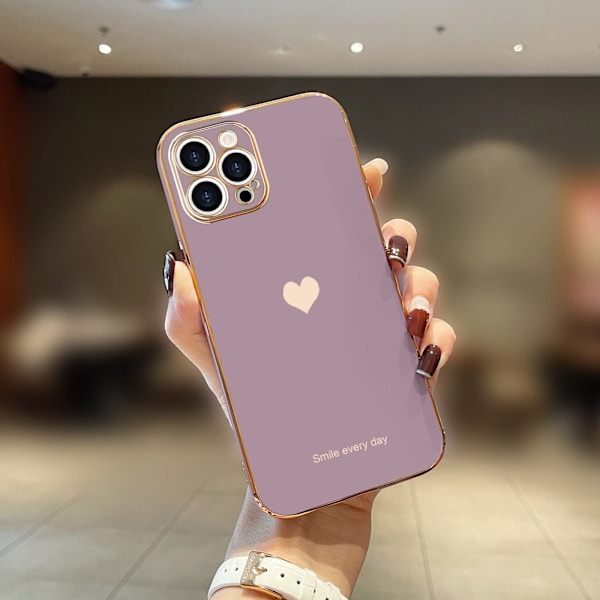 Snyggt hjärtformat smalt lyxigt telefonfodral, anodiserat mjukt TPU-resistent stötsäkert stötfångarfodral för iPhone 14 Pro Max, lila