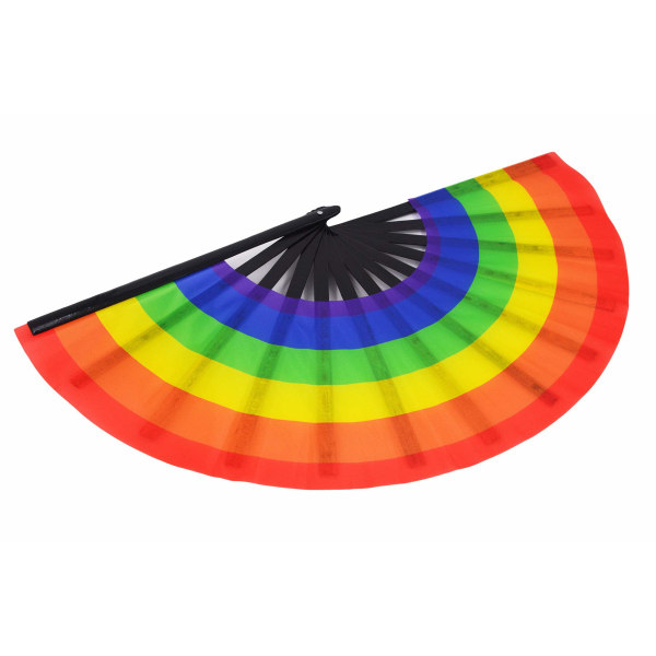 Large Folding Hand Rave Fan for Women/Men, Chinease/Japanese Bamboo and Nylon-Cloth Folding Hand Fan, Hand Fan Craft Fan Folding Fan (Rainbow)