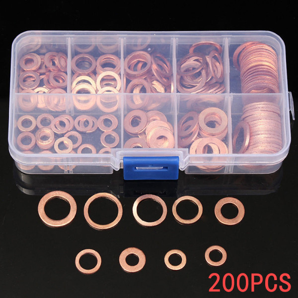 200 st kopparpackningar, kopparplatta brickor, kopparringar sortiment.