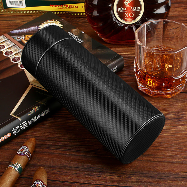Cigar Humidor Jar, Läder Cigar Jar Bärbar för 7-10 Cigarrer (Svart)