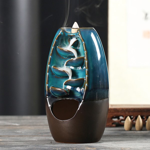 Keramisk Tilbagevendende Røgelseholder og Brænder Vandfald Aromaterapi Ornament Hjemmeindretning, Blå