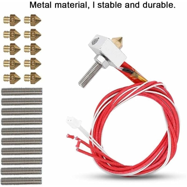 3D Printer Tilbehørssæt Varmeblok + 10 stk. 0,4 mm 3D Printerdyse + Rørhals til MK8, Anet A8, Alunar M508, CR7, V2