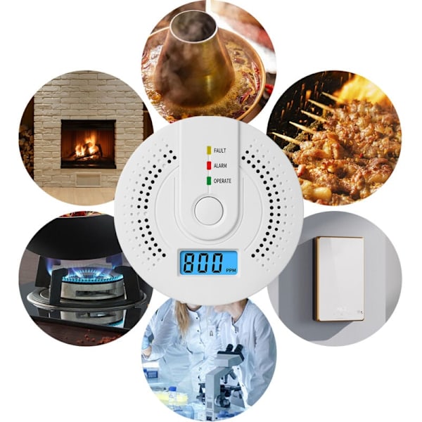 2 hiilimonoksidi-ilmaisimen sarja paristoilla ja digitaalisella LCD-näytöllä kotiin, keittiöön, ravintolaan, hotelliin, toimistoon - paristot eivät sisälly