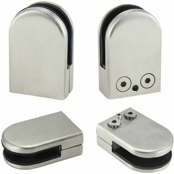 Pakke med 4 glasklemmer 6-8mm glasklemmer i rustfrit stål, justerbare glasstøtter, sølv