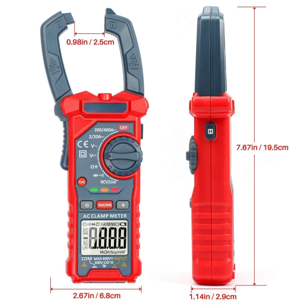 Digital TRMS 2000 count NCV Clamp Meter, Automatisk Profesjonell Multimeter, Voltmeter, Ammeter, AC/DC Spenningstester, AC Strøm, Motstand, Kontinuitet