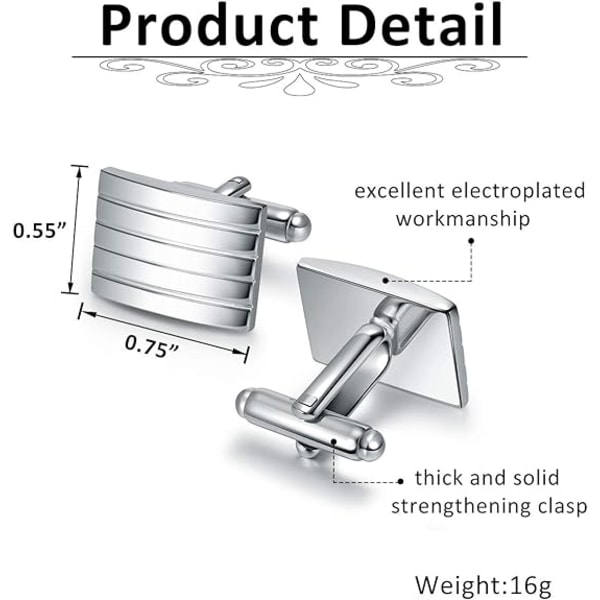 2-delt sett med mansjettknapper i sølv rustfritt stål klassiske mansjettknapper for menn stripete mansjettknapper til dresskjorte bryllup forretningsgave til eksamen