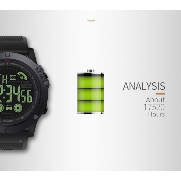 Militær Smartklokke for Menn med Lang Batterilevetid, Militær Smartklokke for Menn, Militær Smartklokke med Stoppeklokke, Aktivitetsmåler for Menn for Android iOS (svart)