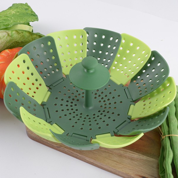 Sammenleggbar dampkurv for grønnsaker, kompakt oppbevaring - Grønn