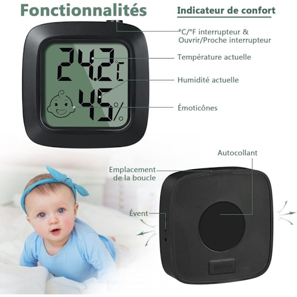 2 st mini termometer Digital Hygrometer med hög precision, inomhushygrometertermometer, med strömbrytare, omvandlingsbar ℃/℉, för vardagsrum baby r