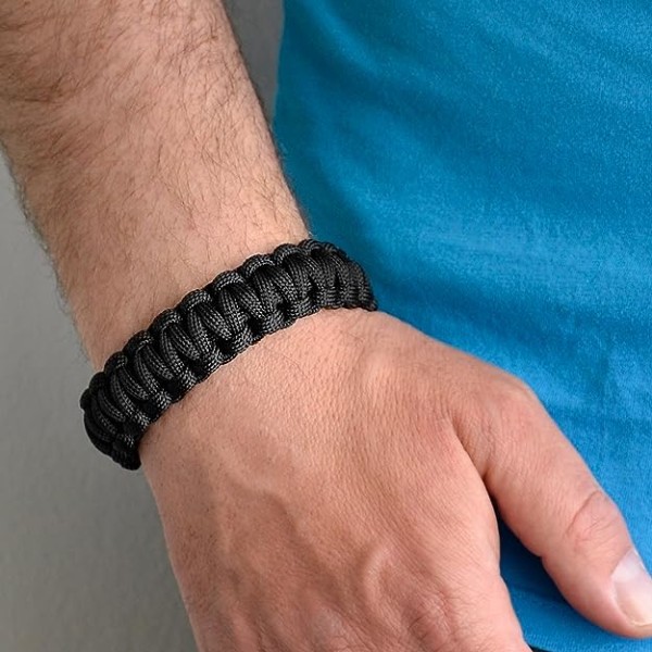 Paracord Armbånd for Overlevelse Menn Rustfritt Stål Armbånd Utendørs Flettet