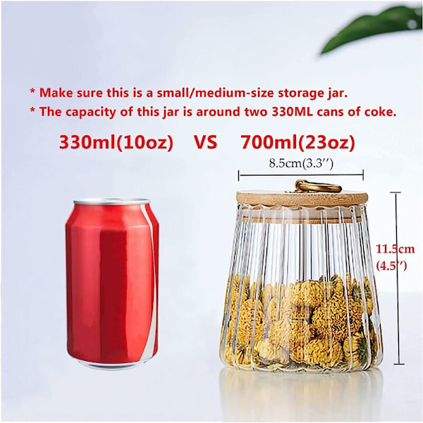 Glass Kaffe Nøtter Lufttett Oppbevaringsboks Petal Dekorativ Beholder med Bambuslokk Lettgrep Metallhåndtak 700ml (23oz)