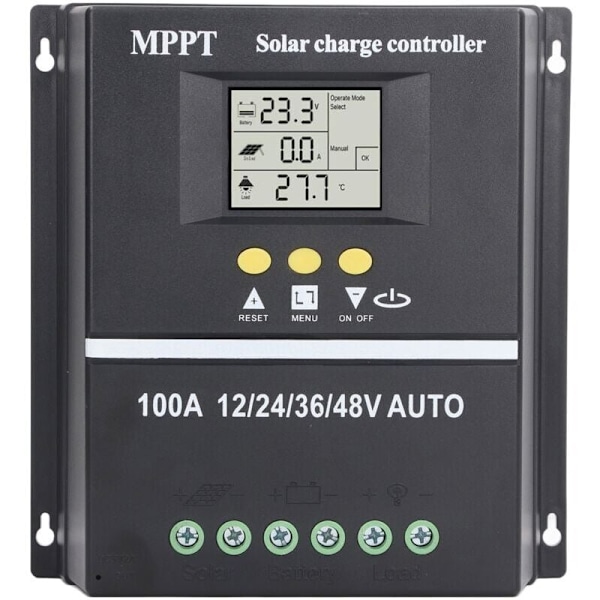 MPPT aurinkolataaja, kaksois-USB-portti, taustavalaistu LCD-näyttö, 12V 24V 36V 48V aurinkopaneelisäädin adaptiivinen