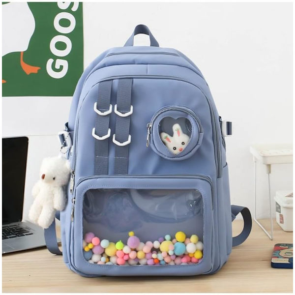 Kawaii Ryggsäck för Kvinnor, Söt Genomskinlig Fönster Ryggsäck Skolväska Laptop för Dagligt Bruk Lolita Väska Cosplay (Blå)
