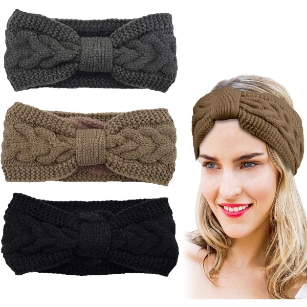 Grå, Svart, Khaki - Vinterpannband för Kvinnor, Fleece Pannband för Flickor, Löpning, Skidåkning, Öronmuffar (3-pack)