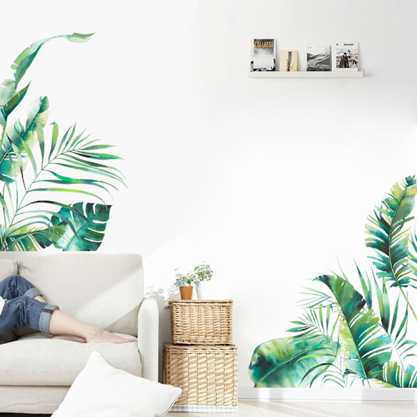 1 sett blad tropiske planter skrell og lim veggklistremerker, grønne natur jungel treblader veggklistremerker, vanntett DIY veggdekorasjon dekorasjoner for