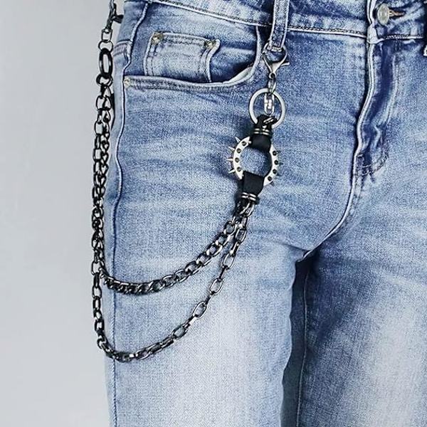 Unisex Punk-housuketju Moottoripyörä Punk-housut Housut Denim-lompakkoketju Hip Hop Goth Rock Avaimenperä