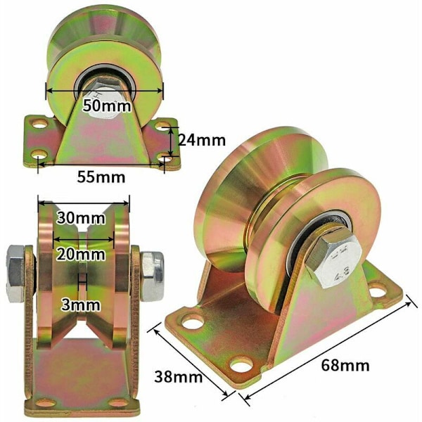 2 st hals Verge V, hjul för 50 mm skjutgrind, stålhjul med v, för skjutgrind, 270 kg lastkapacitet per rulle