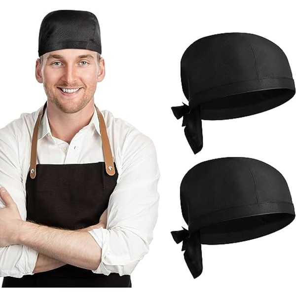 2st Svart Tie Back Arbetskepsar Justerbara hattar Chef Head Cover