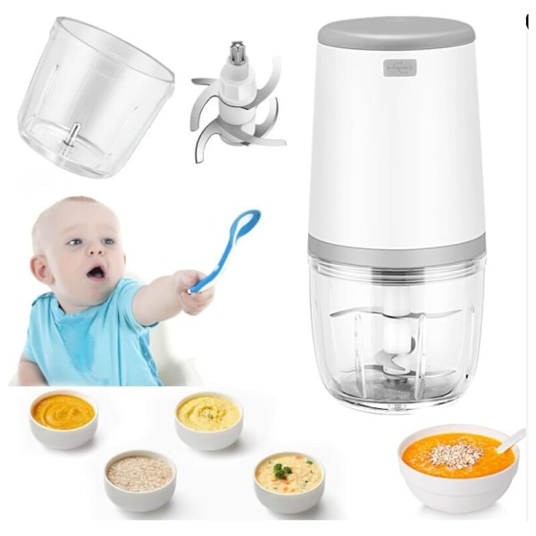 Mini blendere til baby, mini kulinarisk robot, 300ml Bébé blender, mini elektrisk hakker, mini kulinarisk robot med USB-opladning, elektrisk blender til børn