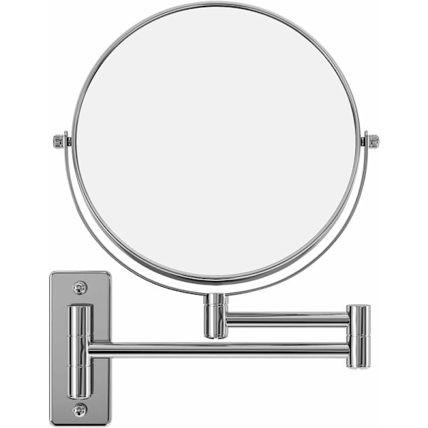 Sminkspeglar dubbelsidiga - 8 tum, förstorande väggspegel, 360° vridbar, kromad yta, expanderbar, drivs av 4 AAA (ingår ej) (silver)