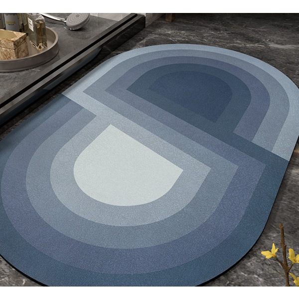Golvmatta Blå oval enkel badrumsdörr absorberande golvmatta lämplig för badrumstoalett dörr (50 * 80cm)