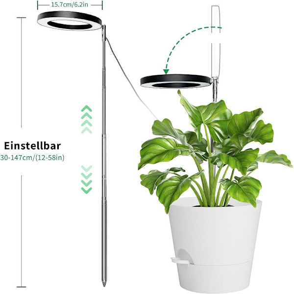 Fullspektrum LED Växtlampa för Inomhusväxter, 147cm, Justerbar Höjd med 70 LEDs, 3/9/12 Timmar Timer